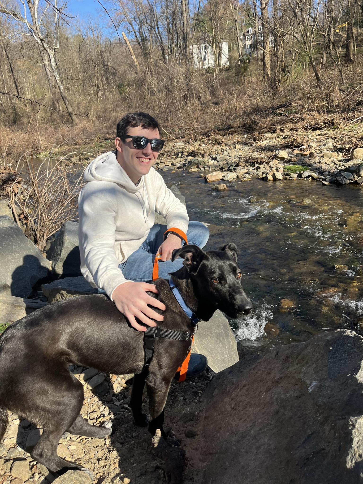 Mike and Nova.  Nova is a German Shepherd, Great Dane and Golden Retriever mix according to DNA testing, and she is the sweetest dog I have ever met!